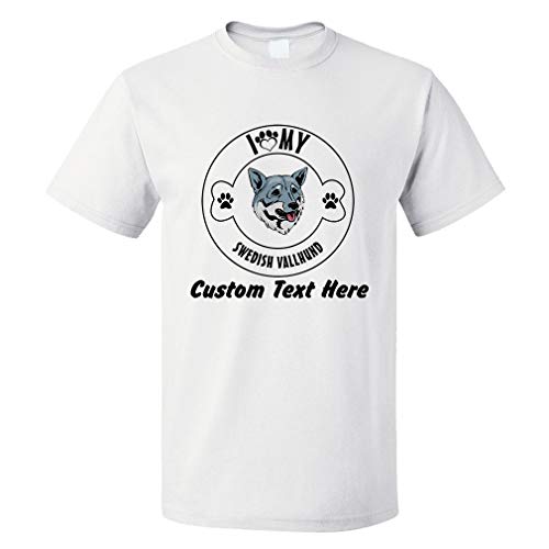 Custom Funny Graphic T Shirts for Men I Love Paw My Swedish Vallhund Dog Cotton Top White Personalized Text Here Large