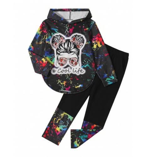 Image of Girls 2 Pcs Fall Winter Tie Dye & Leggings Outfits For Teens 5-14
