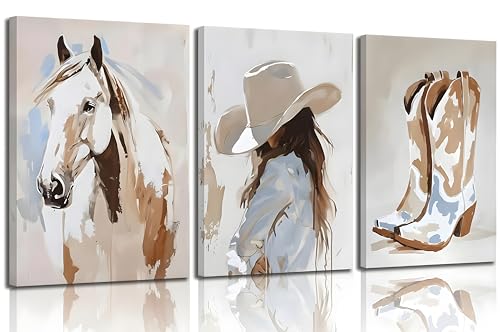 Image of 3pcs Framed Western Cowgirl Wall Art 16x24 inches Can Be Hung Directly