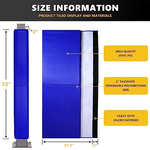 Image of 72 inch Tall Basketball Pole Pads, All-Weather Square Basketball Pole Padding Outdoor, 2 inch Thick Heavy Duty Wrap-Around Protective Pads for Fixed Height & Adjustable Basketball Hoop Poles