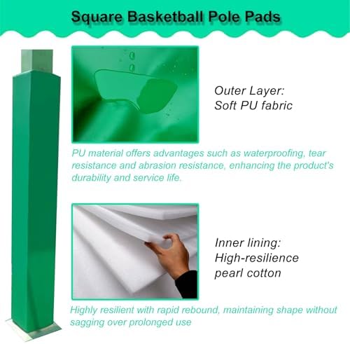 Outdoor Basketball Pole Pad - Square Design for Ultimate Safety, All-Sided Protection for Gym, Garage & Basement - Durable Impact-Resistant Padding for Enhanced Play
