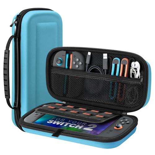 Image of TiMOVO Carrying Case for Nintendo Switch 2 (2025), Blue | Large Capacity, Hard Shell Protective, 10 Game Card Slots, Pockets for Console & Accessories, Portable Travel Pouch