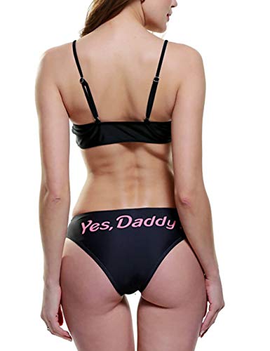 Oludkeph Women Anime Sexy Lingerie Sets Yes Daddy Costume Outfit Bra Top And Panty Sets 2 Piece Strappy Babydoll (Large, Black) #TOP2