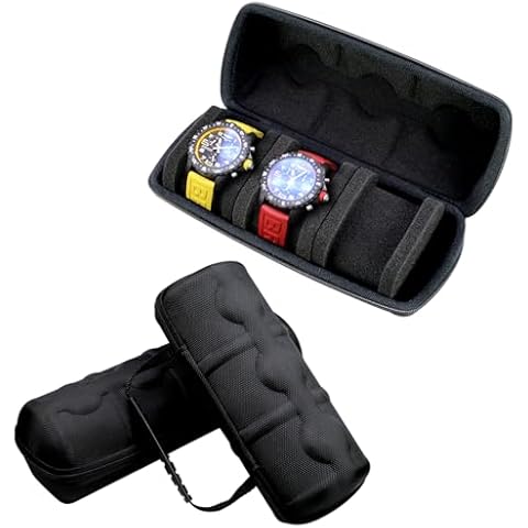 SINAIKE Vintage Watch Travel Case for Men Women, 3 Slots Hard Watch Carry Case Travel Watch Box With Soft Shockproof Pillow, Portable Travel Watch Roll for Wristwatches and Smart Watches Black Cover