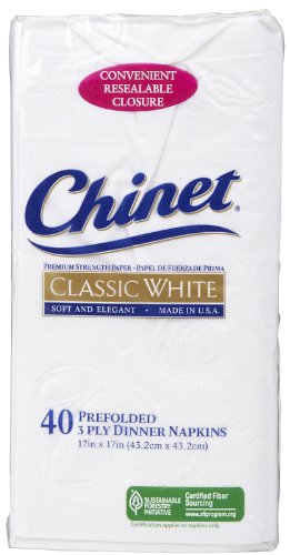 Chinet Classic 3 Ply Dinner Napkins, Large, White, 40 ct