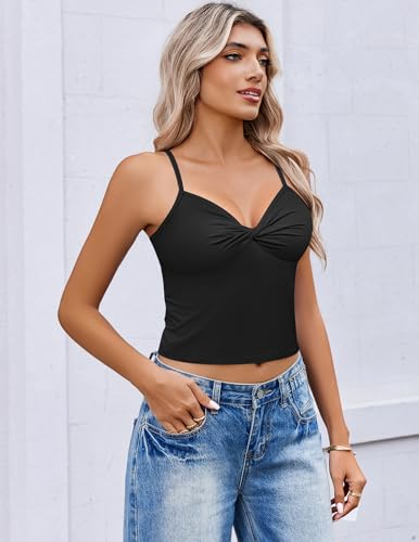Avidlove Women's Twist Front V Neck Tank Top Spaghetti Strap Crop Tops Double Lined Camisole Summer3
