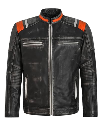 Men's Café Racer Biker Vintage Motorcycle Distressed Retro Real Leather Jacket 4059
