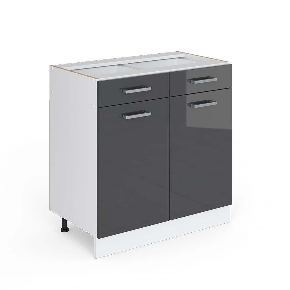 Vicco Kitchen base cabinet Raul, Anthracite high gloss, 80 cm without worktop, for flexible combination within modular kitchen systems