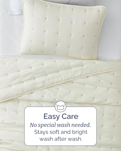Image of Quilts Twin Size - Bedspread for Twin Size - Lightweight Comforter Set - Quilt Bedding Set for All-Seasons - Ultra Soft, Breathable & Comfy - Summer Coverlet with 1 Pillow Sham - 68 inch x 86 inch, Cream