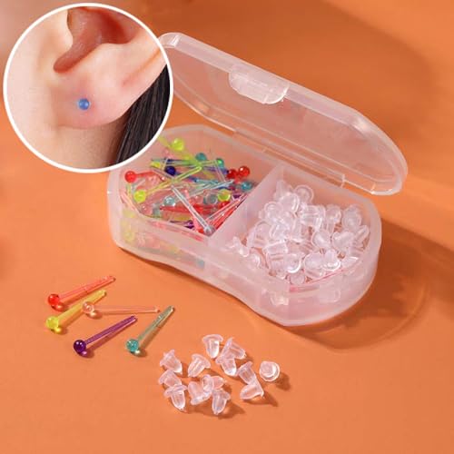 120 Pcs Plastic Earrings for Sensitive Ears Clear Studs for Women Hypoallergenic Hoops Invisible Post Earring for Sports3