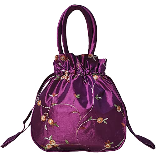 Petite pochette avec cordon de serrage pour cadeau, pochette Potli en satin brodé pour le Nouvel An, anniversaire, mariage, Saint-Valentin (violet03) Petite pochette avec cordon de serrage pour cadeau, pochette Potli en satin brodé pour le Nouvel An, anniversaire, mariage, Saint-Valentin (violet03)