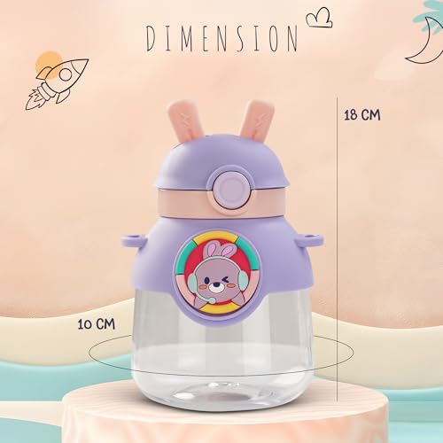 Image of Baybee Bubbly Kids Sipper Water Bottle 670ml | BPA Free & Leakproof Safe Sipper Bottle with Straw | Cute Rabbit Design Smooth Sipping with Handle & Neck Strap,Flip Lid for School Kids & Babys (Purple)
