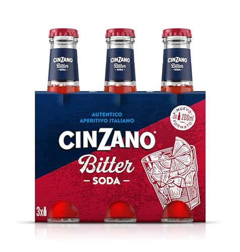 CINZANO - Bitter Soda 3 Botellas x 0,2 L, Vermouth Italiano, Sabor Amargo Único, con Vino, Infusiones de Hierbas Aromáticas y Especias, Aperitivo Italiano, Color Rojo Vibrante, 8,5% Vol. Alcohol