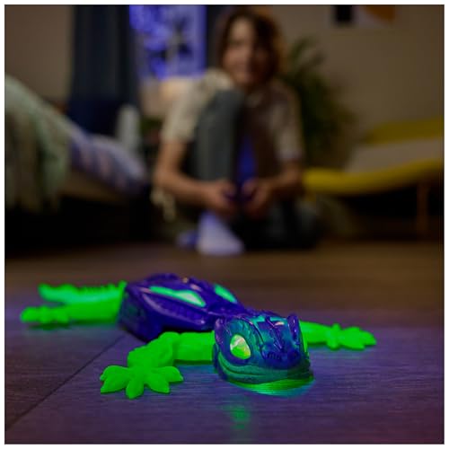 HEX BOTS - Gecko Radiocommandé Phosphorescent Qui Rampe sur Le Sol Et Les Murs - Lézard Télécommandé avec Yeux Lumineux - Pilotage Facile - Câble USB Inclus - Jouet Enfant 4 Ans et +