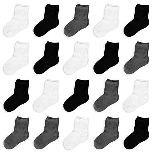 Calcetines para niños pequeños, 20 pares de calcetines de algodón suave para niños pequeños, niños y niñas (0-13 años), blanco, 4-7 años Cover