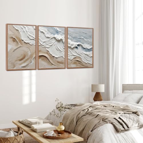 Image of CHDITB 3D Textured Ocean Wave Wall Art,Beige Coastal Minimalist Wall Decor