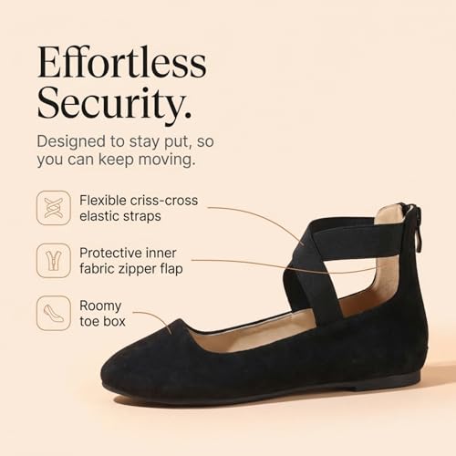 Image of EMMA NEW YORK Ankle Strap Flats for Women, Women Flat Ballerina Shoes, Women's Ballet Flats with Strap