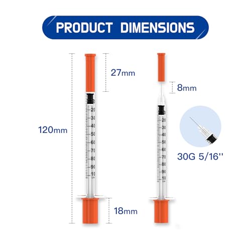 1CC Disposable Syringe with Needle - 30G 5/16" (8mm) 1ml/cc, Individually Wrapped, Lab Supplies, 30 Pack — view 3