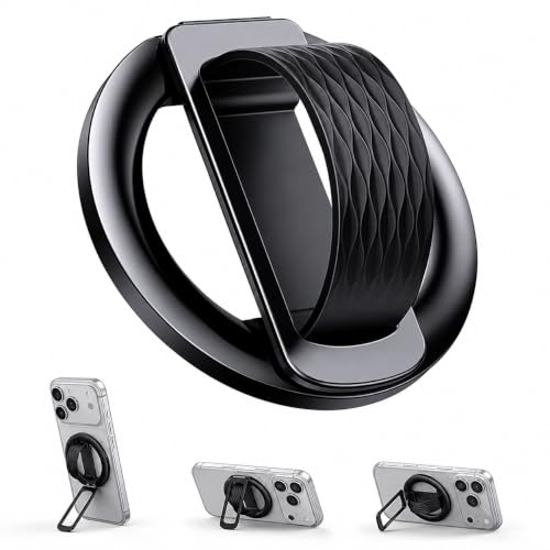 Image of Mizi Magnetic Phone Grip for Mag Safe, Soft Silicone Finger Loop, 180 Adjustable Kickstand, Strong Magnetic Phone Ring Holder, Zinc Alloy Stand for i Phone 18 /17 /16 /15 /14 /13 /12 & Android - Black
