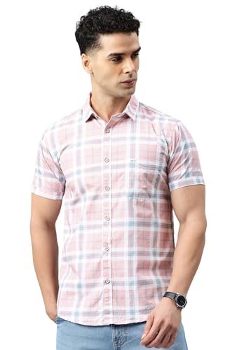 Image of Majestic Man Men Slim Fit Pure Cotton Checkred Half Sleeve Casual Shirt