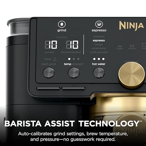 Image of Ninja Luxe Cafe Pro designed by David Beckham, Espresso Machine, Drip Coffee, Cold Brew, Hot Water, Integrated Tamper, Built-in Grinder, Hands-Free Frother for Lattes & More, Black /Gold, ES771BK