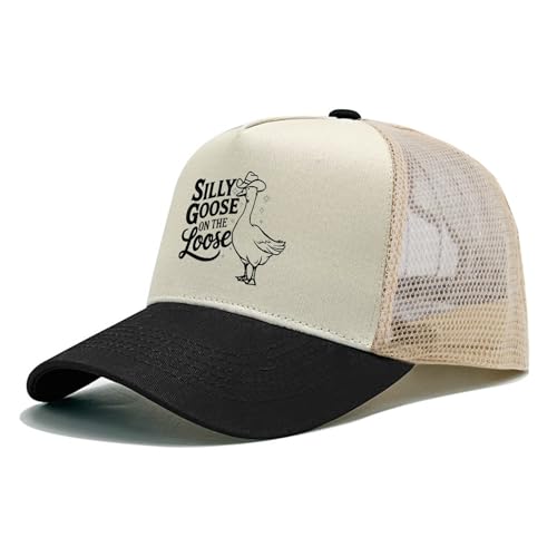 Image of Funny Goose Hat Silly Goose On The Loose Trucker Hat Women Vintage Mesh Cap for Summer
