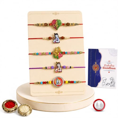 Image of Oblivion Rakhi For Brother - Elegant Stylish God Designer Rakhi with Beads and Silver Colour Pooja Coin, Tilak Set & Greeting Card - Traditional Raksha Bandhan Combo for Bhai