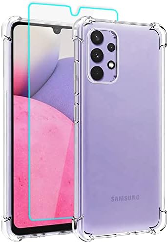 Aozuoton Samsung Galaxy A33 5G Case, Samsung A33 Case and Screen Protector, Shockproof Crystal Clear Slim Soft Silicone TPU Protective Phone Cover for Samsung Galaxy A33 5G (Transparent)
