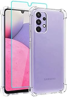 Aozuoton Samsung Galaxy A33 5G Case, Samsung A33 Case and Screen Protector, Shockproof Crystal Clear Slim Soft Silicone TPU Protective Phone Cover for Samsung Galaxy A33 5G (Transparent)