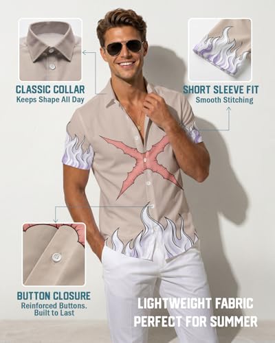 Image of 99TIMORO Tropical Printed Men's Hawaiian Shirts Short Sleeve Top | Culture Character Button Down Shirt Lightweight Breathable Beach Vacation Business Casual Summer Gifts Classic Fit