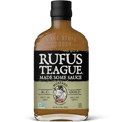 Rufus Teague Salsa BBQ KC Gold Mustard 403g – Salsa BBQ de mostaza ahumada con miel y especias – Para pulled pork, hamburguesas y costillas – Set de salsas BBQ