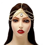 Gold Head Chain for Women Girls Vintage Crystal Headpieces Boho Festival Egyptian Renaissance Head Chain Gold Headpiece for Wedding Prom Birthday Party Halloween Decorations (Teardrop Diamonds)