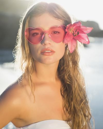 14/18 Pairs Heart Shaped Sunglasses Candy Color Rimless Fun Heart Glasses for Women Party Favors4