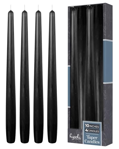 Hyoola Tall Taper Candles - 10 Inch Black Unscented Dripless Taper Candles - 8 Hour Burn Time - 4 Pack