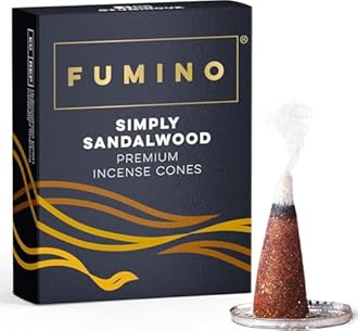 Fumino® Simply Sandalwood Fresh Incense Cones 20 per Box Masala Agarbatti Joss Scent Fragrance for Relaxation and Meditation, Home and House Décor