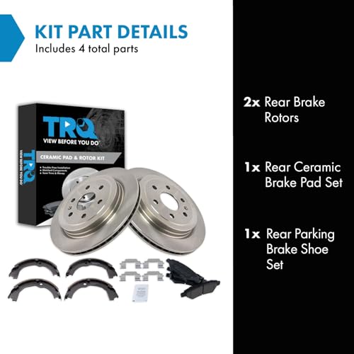 Image of TRQ Rear Brake Pad and Rotor Set Ceramic Parking Shoe Compatible with 2010-2016 Cadillac SRX