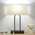 Bedside Touch Control Table Lamp with Dual USB Charging Ports 1 AC Outlet, 3 Way Dimmable Modern Nightstand Lamp with Cream Fabric Shade, Desk Lamp for Bedroom Living Room Office with 5000K LED Bulb