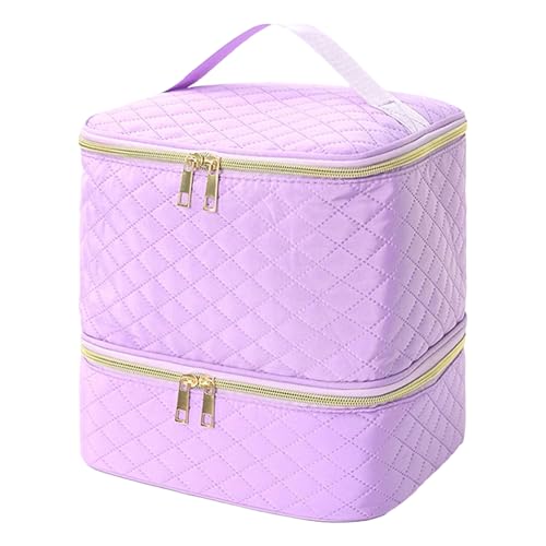 Organisateur de vernis à ongles violet en coton sac double couche de voyage compact