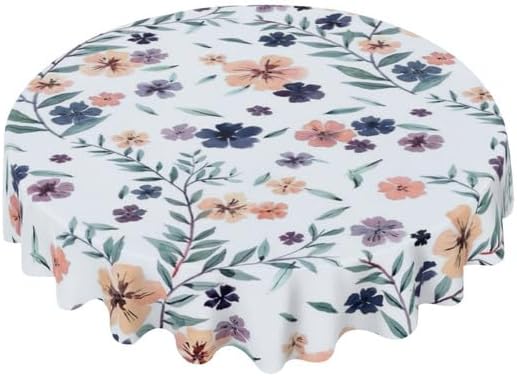 Exquisite Floral Round Tablecloth White Table Cloth Decor Washable Table Cover with Wrinkle Resistant for Home Kitchen Dining Room Picnic Camping