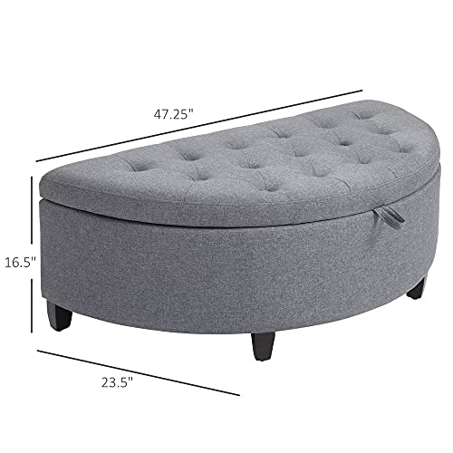Homcom Half Moon Modern Luxurious Polyester Fabric Storage Ottoman Bench With Legs Lift Lid Thick Sponge Pad For Living Room, Entryway, Or Bedroom, Grey #TOP2