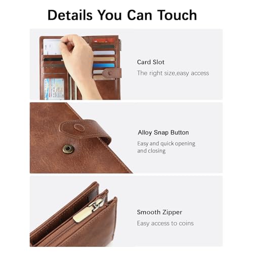 Leather Wallets for Women Long RFID Blocking Wallets Large Capacity Credit Card Holder with Detachable Wide Strap(Light Green)3