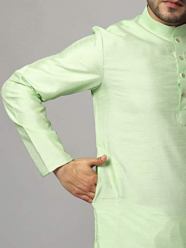 Image of Uri and MacKenzie Banarasi Dupion Silk Solid Kurta Churidar Pyjama Set for Men