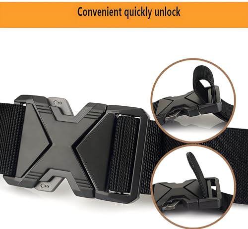 1.5 Inch Wide - Tactical Belt with Quick-Release Buckle, Military Style Polyester fiber elastic waistband, Black ﻿2