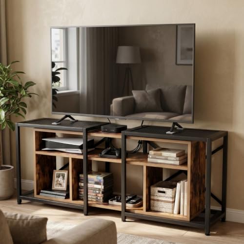 Image of FFO Flexi Convertible TV Unit for Living Room | Adjustable TV Stand 47 /55 /63 /71 Inches (120 /140 /160 /180 cm) | Wooden TV Cabinet with Metal Frame, Open Storage Shelves & Media Console for Bedroom,DIY.