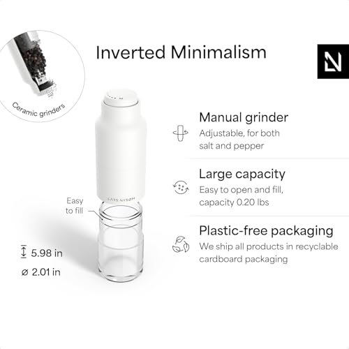Image of LARS NYSOM Salt and Pepper Grinder Set, Stainless Steel Manual Salt and Pepper Mills, Adjustable Ceramic Grinder, Design Spice Shakers (Pure White)