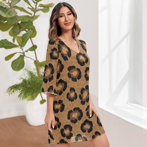 Robe léopard mi-longue fluide avec décolleté plongeant chic - 3