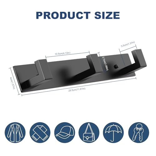 Image of PMMASTO Coat Rack Wall Mount, Coat Hooks Wall Hooks for Hanging, Stainless Steel Coat Hanger Towel Hooks for Bathrooms, Coat Rack Hat Rack (Black 3 Hooks, 1 Pack)