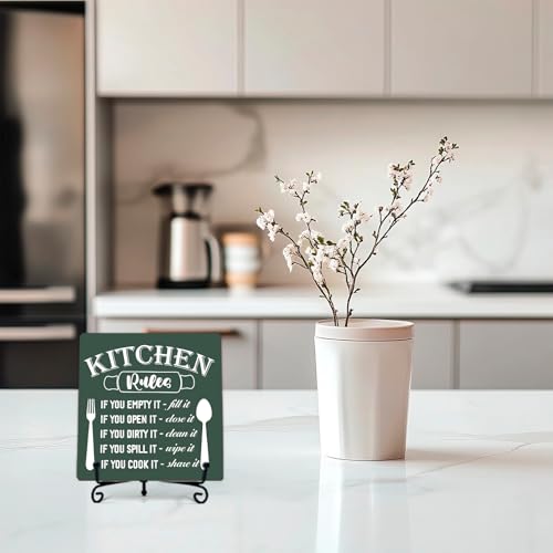 Image of DETIHO Rustic Kitchen Decorations Above Cabinets, Dark Green Kitchen Counter Decor, Farmhouse Wooden Signs and Plaques for Home Dining Room Tabletop - G09