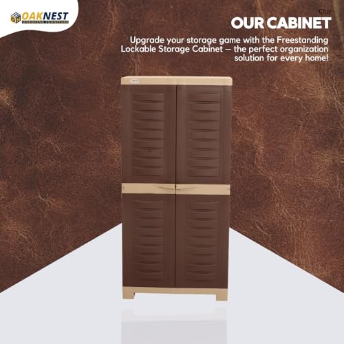 Image of Oaknest Supreme Fusion-02 Plastic Storage Cabinet | Compact & Multipurpose Storage Solution | Waterproof, Durable & Lightweight | Ideal for Home, Office & Garage | Brown and Dark Beige