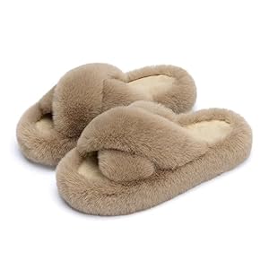 Women’s Slippers Memory Foam House Bedroom Slippers for Women Fuzzy Plush Comfy Faux Fur Lined Slide Shoes Anti-Skid Sole Trendy Gift Slippers